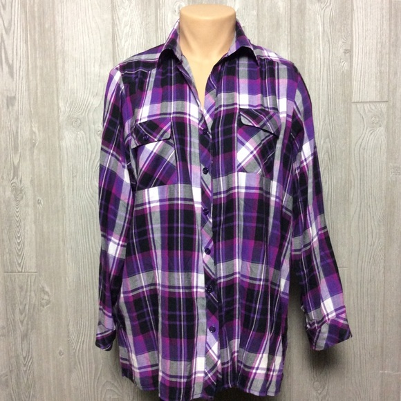 Avenue Tops - Avenue Purple Button Down Shirt PLUS SIZE 18 20